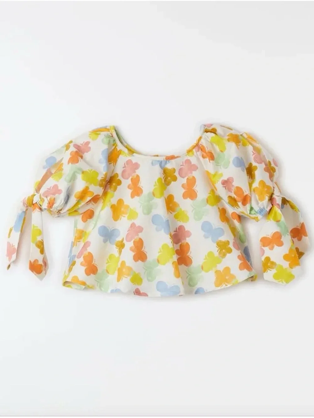 Playful Floral Puff-Sleeve Top in Multi-Color